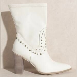 Oasis Society Paris White Studded Cowboy Boots Women’s size 10‎ western festival